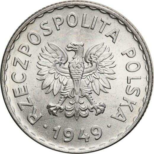 Аверс монеты - Пробный 1 злотый 1949 года Алюминий - цена  монеты - Польша, Народная Республика