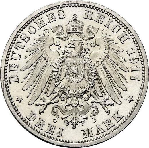 Reverso 3 marcos 1917 A "Hessen" - valor de la moneda de plata - Alemania, Imperio alemán