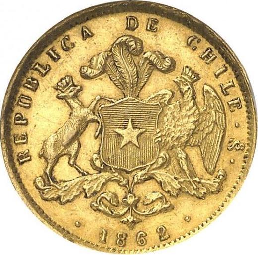 Аверс монеты - 2 песо 1862 года - цена золотой монеты - Чили, Республика