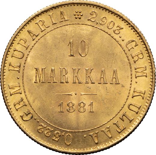 Reverso 10 marcos 1881 S - valor de la moneda de oro - Finlandia, Gran Ducado