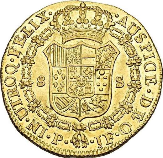 Reverso 8 escudos 1807 P JF - valor de la moneda de oro - Colombia, Carlos IV