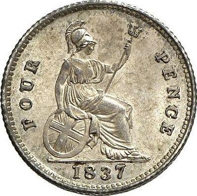 Реверс монеты - 4 пенса (1 Грот) 1837 года - цена серебряной монеты - Великобритания, Вильгельм IV