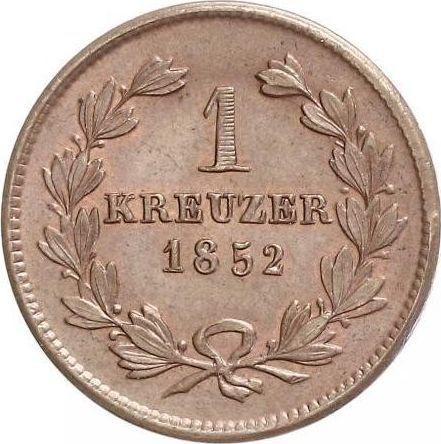 Реверс монеты - 1 крейцер 1852 года - цена  монеты - Баден, Леопольд