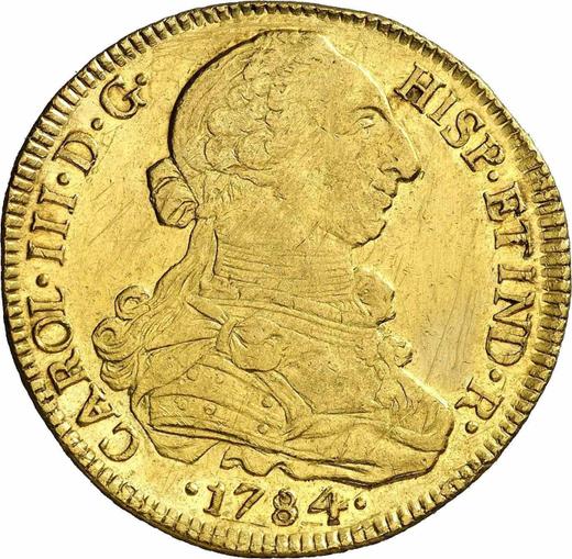Awers monety - 8 escudo 1784 So DA - cena złotej monety - Chile, Karol III