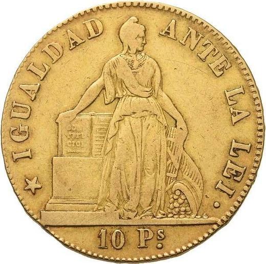 Аверс монеты - 10 песо 1852 года So - цена золотой монеты - Чили, Республика