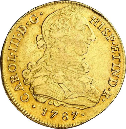 Awers monety - 8 escudo 1787 IJ - cena złotej monety - Peru, Karol III