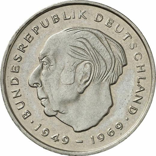 Аверс монеты - 2 марки 1974 года G "Теодор Хойс" - цена  монеты - Германия, ФРГ