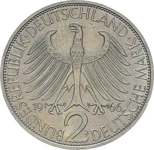 Reverso 2 marcos 1966 J "Max Planck" - valor de la moneda  - Alemania, RFA