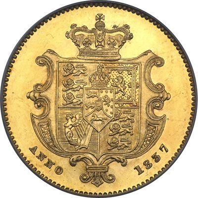 Reverso Medio soberano 1837 "Tamaño grande (19 mm)" Anverso de 6 pences - valor de la moneda de oro - Gran Bretaña, Guillermo IV