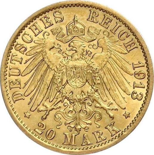 Реверс монеты - 20 марок 1913 года A "Пруссия" - цена золотой монеты - Германия, Германская Империя