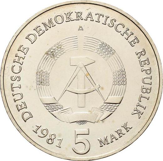 Реверс монеты - 5 марок 1981 года A "Бранденбургские Ворота" - цена  монеты - Германия, ГДР