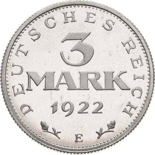 Reverso 3 marcos 1922 E - valor de la moneda  - Alemania, República de Weimar