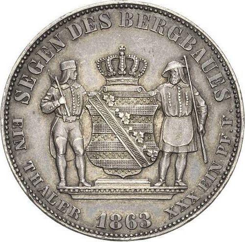 Reverso Tálero 1863 B "Minero" - valor de la moneda de plata - Sajonia, Juan