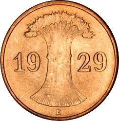 Реверс монеты - 1 рейхспфенниг 1929 года E - цена  монеты - Германия, Bеймарская республика