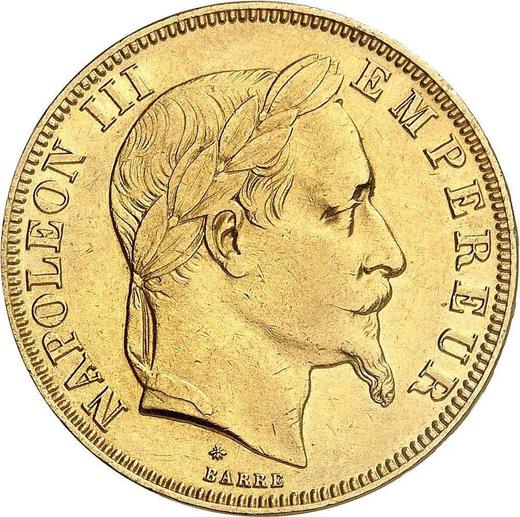 Аверс монеты - 50 франков 1866 года A "Тип 1862-1868" Париж - цена золотой монеты - Франция, Наполеон III