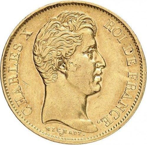 Аверс монеты - 40 франков 1830 года A "Тип 1824-1830" Париж Надпись на гурте рельефная - цена золотой монеты - Франция, Карл X