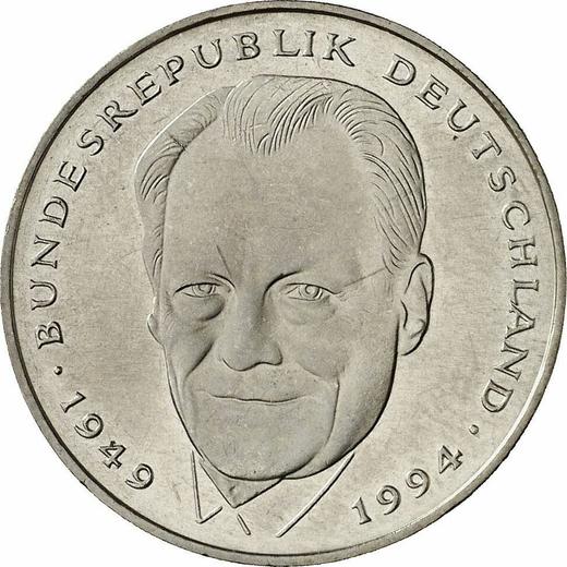 Аверс монеты - 2 марки 1997 года G "Вилли Брандт" - цена  монеты - Германия, ФРГ