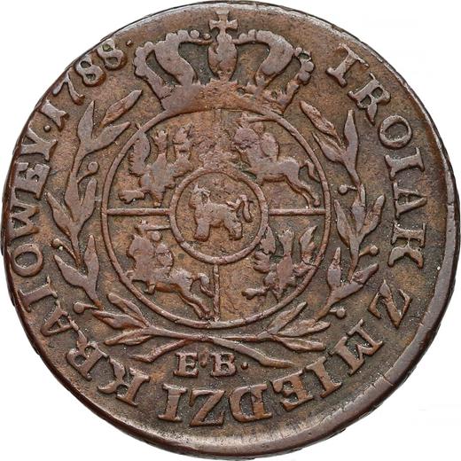 Reverso Trojak (3 groszy) 1788 EB "Z MIEDZI KRAIOWEY" - valor de la moneda  - Polonia, Estanislao II Poniatowski