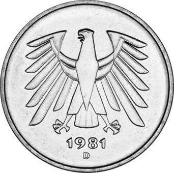 Reverso 5 marcos 1981 D - valor de la moneda  - Alemania, RFA
