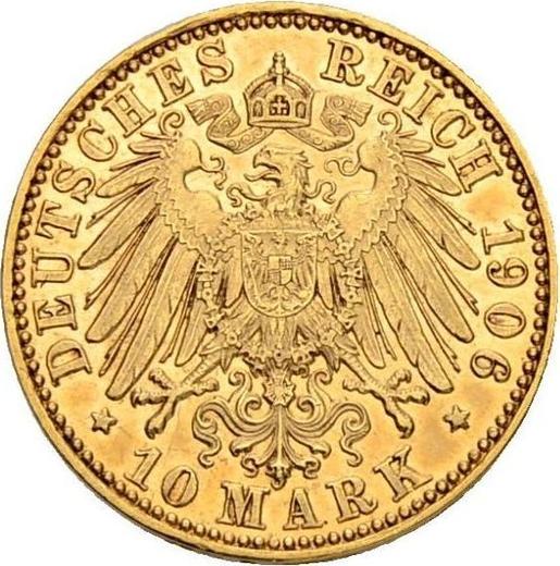 Реверс монеты - 10 марок 1906 года E "Саксония" - цена золотой монеты - Германия, Германская Империя