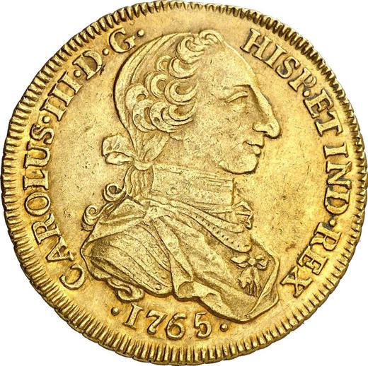 Awers monety - 8 escudo 1765 NR JV - cena złotej monety - Kolumbia, Karol III