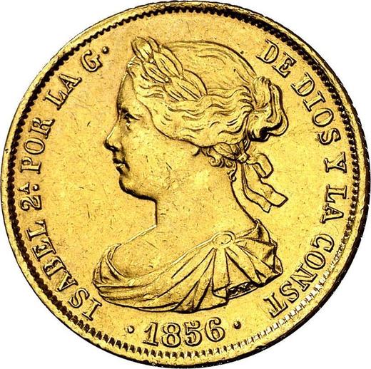 Аверс монеты - 100 реалов 1856 года Шестиконечные звёзды - цена золотой монеты - Испания, Изабелла II