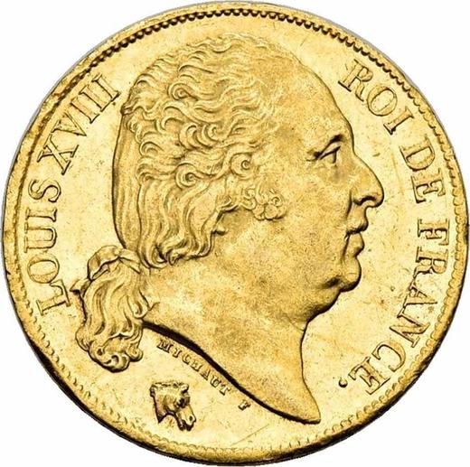 Obverse 20 Francs 1820 A "Type 1816-1824" Paris - France, Louis XVIII