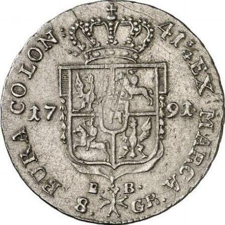 Реверс монеты - Двузлотовка (8 грошей) 1791 года EB - цена серебряной монеты - Польша, Станислав II Август
