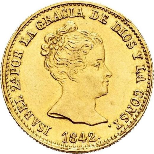 Аверс монеты - 80 реалов 1842 года B PS - цена золотой монеты - Испания, Изабелла II