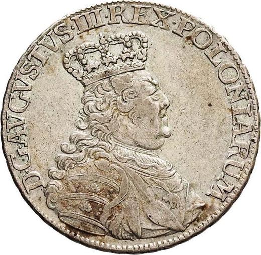 Аверс монеты - Полталера 1755 года EDC "Коронные" - цена серебряной монеты - Польша, Август III