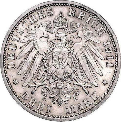Reverso 3 marcos 1911 A "Anhalt" - valor de la moneda de plata - Alemania, Imperio alemán
