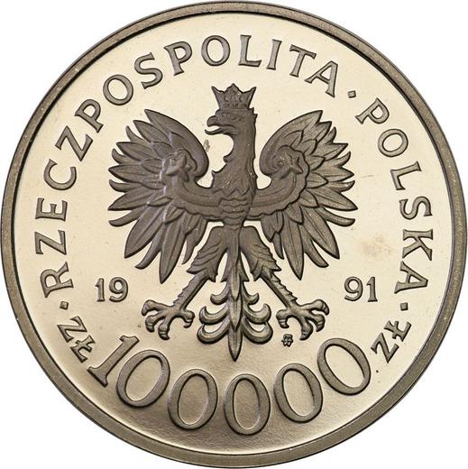 Аверс монеты - Пробные 100000 злотых 1991 года MW BCH "Битва при Нарвике 1940" Никель - цена  монеты - Польша, III Республика до деноминации