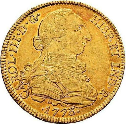 Аверс монеты - 8 эскудо 1773 года Mo FM - цена золотой монеты - Мексика, Карл III