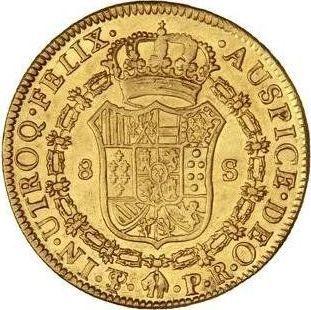 Реверс монеты - 8 эскудо 1784 года PTS PR - цена золотой монеты - Боливия, Карл III