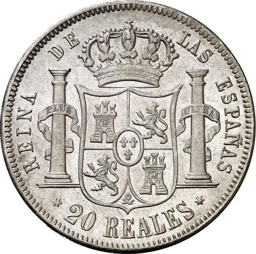 Reverso 20 reales 1857 Estrellas de seis puntas - valor de la moneda de plata - España, Isabel II