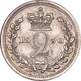 Реверс монеты - 2 пенса 1830 года "Монди" - цена серебряной монеты - Великобритания, Георг IV