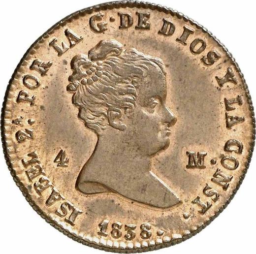 Аверс монеты - 4 мараведи 1838 года - цена  монеты - Испания, Изабелла II