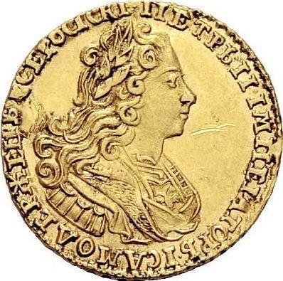 Аверс монеты - 2 рубля 1728 года Над головой точка - цена золотой монеты - Россия, Петр II