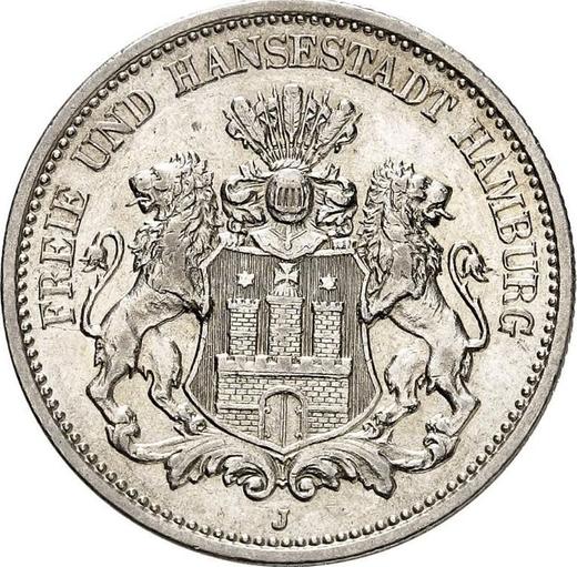 Anverso 2 marcos 1892 J "Hamburg" - valor de la moneda de plata - Alemania, Imperio alemán
