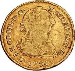 Awers monety - 1 escudo 1784 MI - cena złotej monety - Peru, Karol III