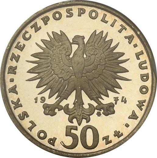 Anverso 50 eslotis 1974 MW JJ "Frédéric Chopin" Plata - valor de la moneda de plata - Polonia, República Popular