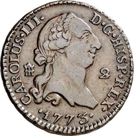 Аверс монеты - 2 мараведи 1773 года - цена  монеты - Испания, Карл III