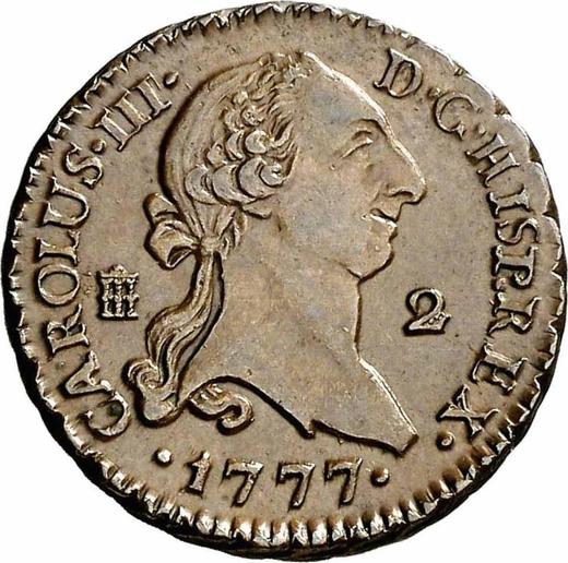 Аверс монеты - 2 мараведи 1777 года - цена  монеты - Испания, Карл III