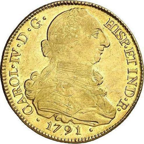Аверс монеты - 8 эскудо 1791 года P SF "Тип 1789-1791" - цена золотой монеты - Колумбия, Карл IV