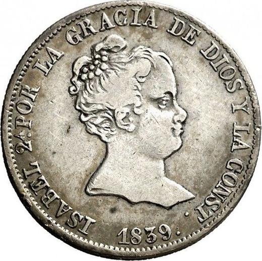 Аверс монеты - 4 реала 1839 года B PS - цена серебряной монеты - Испания, Изабелла II