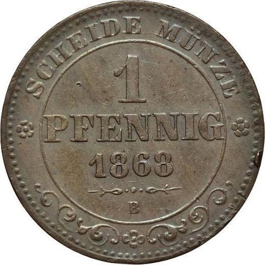 Реверс монеты - 1 пфенниг 1868 года B - цена  монеты - Саксония-Альбертина, Иоганн