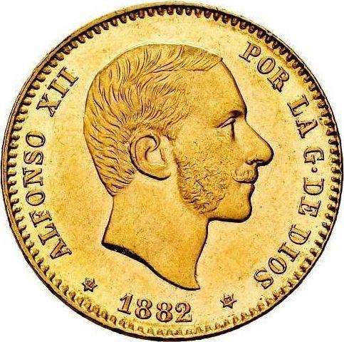 Аверс монеты - 25 песет 1882 года MSM - цена золотой монеты - Испания, Альфонсо XII
