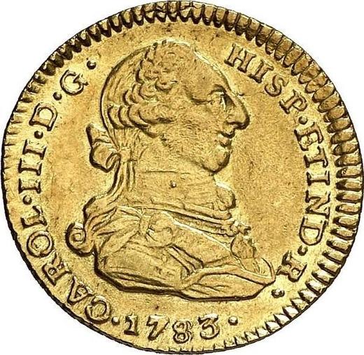 Аверс монеты - 2 эскудо 1783 года NR JJ - цена золотой монеты - Колумбия, Карл III