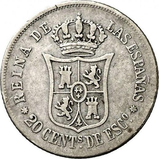 Reverso 20 céntimos de escudo 1866 Estrellas de siete puntas - valor de la moneda de plata - España, Isabel II