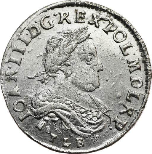 Аверс монеты - Орт (18 грошей) 1680 года TLB "Щит вогнутый" - цена серебряной монеты - Польша, Ян III Собеский